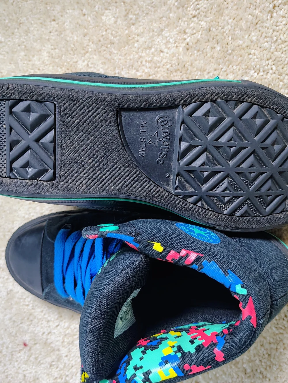 Converse All Star Kids' High-Top Sneakers in Black with Blue Laces